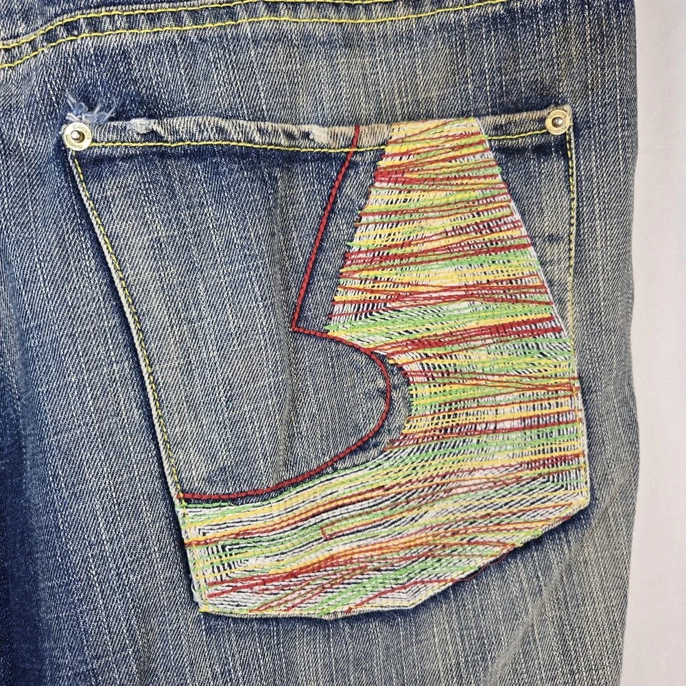 Vtg Y2K Massive Revolution Jean Cutoff Shorts Mens 40 Distress Baggy Embroidered